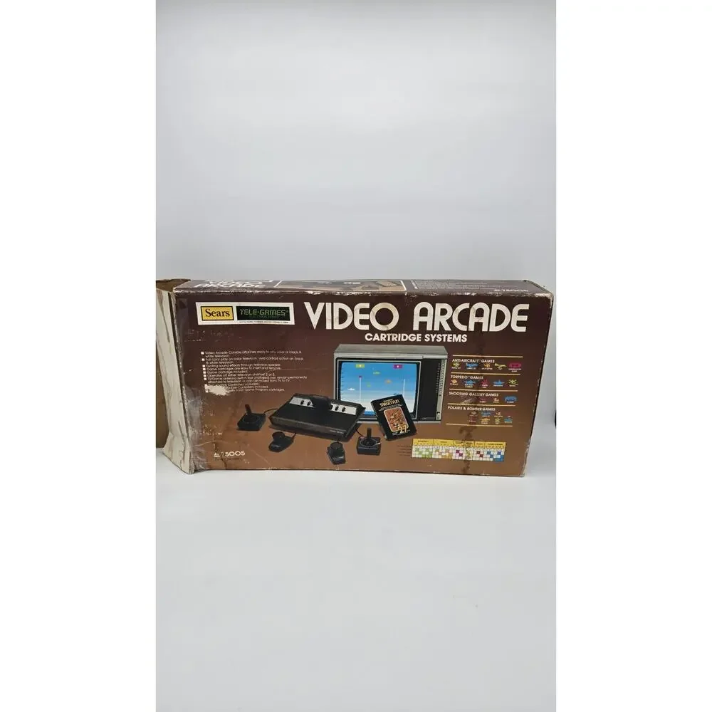 Vtg ATARI 2600 Sears Tele-Games Video Arcade Console With Games & Original Box